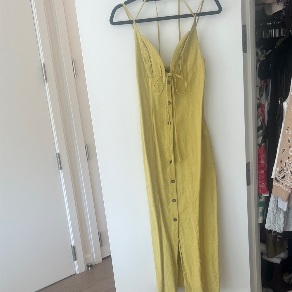 Yellow Green Spaghetti Strap Button-Down Dress - image 1